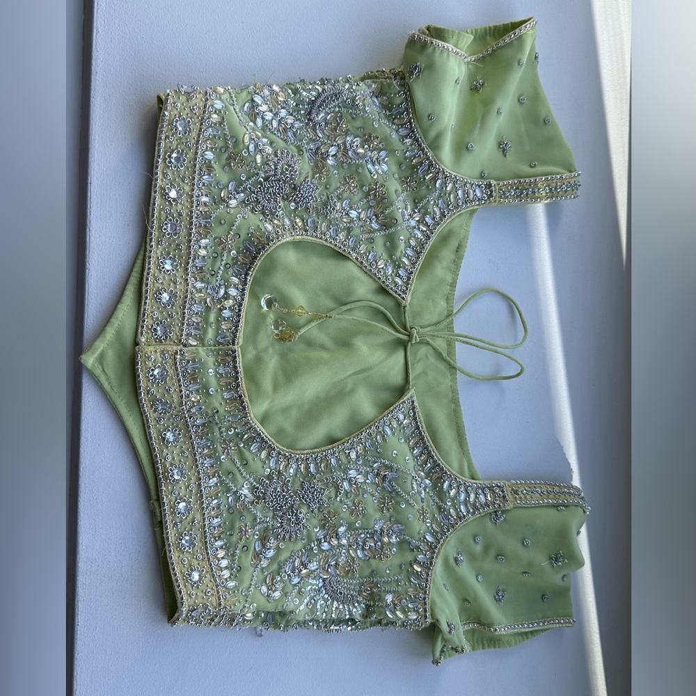 Pistachio Green & Canary Yellow Lehenga Choli - Indian Dress - Picture 5 of 14